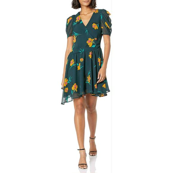 ASTR The Label | NWT Asymmetric Drop Waist Green Floral Mini Dress | Small - Picture 2 of 7